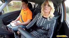 Tiffany Rousso with massive boobs takes on a big cock in fake driving school