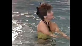 Brunette milf gets fucked after swimming in the pool