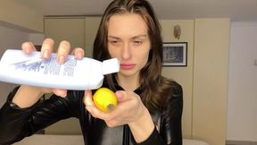 Latex Fetish Tease � Crushing Oiled Banana POV