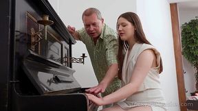 Young Brunette Sucks Music Teacher Cock In Hot Old Young Session