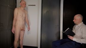 Jonathan at casting call strips naked show and masturbates till he cums as man inspect him and joins in wanking together