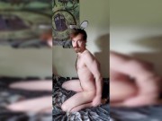 Hairy bunny boy posing on the bed