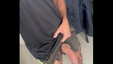 Going out freeballing my thick hairy cock in these shorts