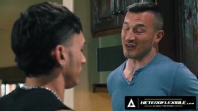 Santiago's sly seduction turns gay stepdad Derek Kage into a breeding slut