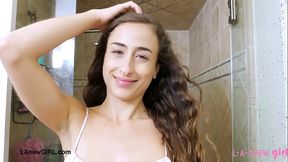 Amazing brunette model took a shower