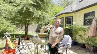 Really close friend took me to the shower after he watered my garden