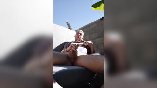 Naughty youngster fapping and displaying soles on the sunshine. Getting disturbed by step bro.