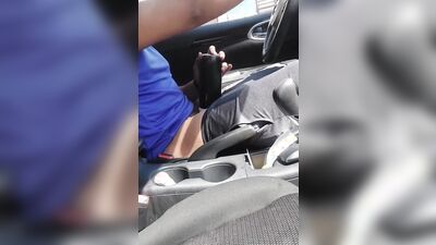 Amateur bloke is playing with his toy and dick while driving