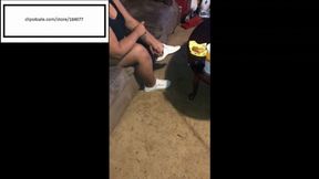 Delicious Itches her feet while eating