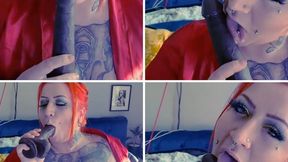 Tattooed BBW Sloppy Dildo Sucking