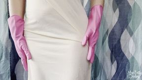 Polka Dot Fullback Panty Lingerie and Pink Rubber Gloves Tease Tease Non-Nude