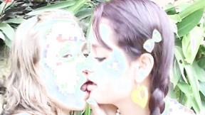 ”Lesbian teen tart plays with blondes snatch”