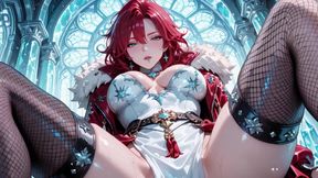 Red-haired Sorceress makes a stunning entrance in the Crystal Hall, robe slightly open and staff tapping seductively.