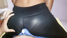 Dry humping in a full leather outfit, leather leggings assjob cum in pants