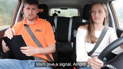 Nice brunette satisfies her instructor to pass the driving exam