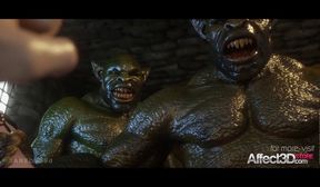 3d animation thressome with orcs and a big tits beauty