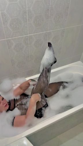 Stepmom Takes A Bath in Stockings and Sexy Lingerie, Wet Big Ass