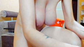 rainbow rubber tits bondage, pussy show, spreading, fingering!