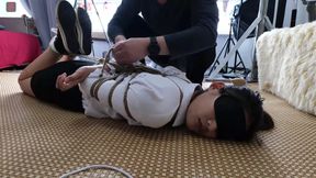 asian hogtie bondage blindfolded white shirt