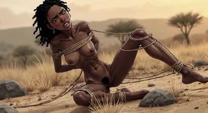 African Black Woman in Savanna Bondage - Scared but Extremely Horny Tight Pussy