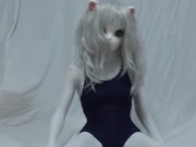 Kigurumi Zentai Cat Wearing Swimsuits Cums Twice