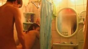My buddy's slutty titless and ordinary GF sucked his strong dick in shower