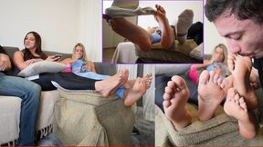College Fraternity Hot Girls Make Friend Worship Their Sweaty Feet loser while they talk to hot guys - FOOT WORSHIP - SWEATY FEET - SMELLY - STINKY - CUCKOLD - SOCKS - FEMDOM - HUMILIATION - DOMINATION - TOE SUCK - FOOT FETISH - 720p