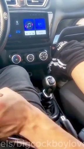 Truckers cum on the highway by jerking each other off, lots of cum, big dicks.   Clip 1