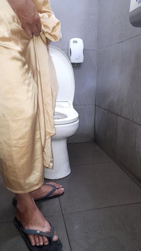 Long Gold Satin Dress Masturbation Cum