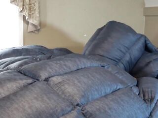 Puffy Jacket Lover Humping Biggest Down bag Comforter Until This guy Cums. Shiny Nylon Daybed Humping!!