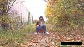 Solo girl pisses in public toilet for thrill