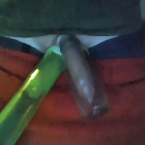 Shaved Balls Vacuum Pump With Cock Pump And Cock Vacuum Masturbating With Condom And Small Juice Bottle