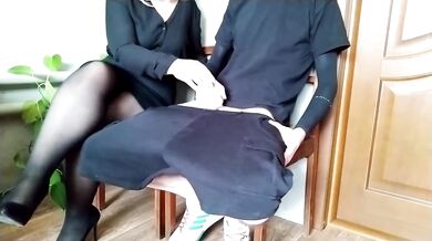 Pulled out my dick for the hot milf in black pantyhose