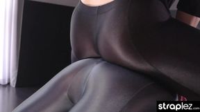 Milf and her petite gym buddy get strapless dildo fucked