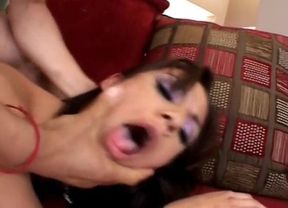 Stockinged brunette gets ass stuffed with hard cock
