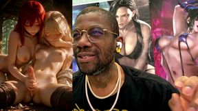 anime girl jerking off a transgender with a tight bald pussy until she cums hard, ai generated