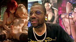 anime girl jerking off a transgender with a tight bald pussy until she cums hard, ai generated