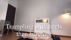 Trampling with shiny heels then barefoottt
