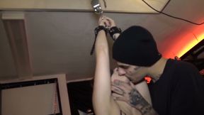 Tattooed guy whiping her nasty ass