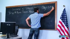 The teacher spends the detention with the blonde who is eager to get dicked down