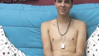 Barely legal twink Rany jerks off big cock solo for cumshot