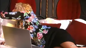 Patriotic blonde wearing cowboy hat fucked in the ass on American-themed bed