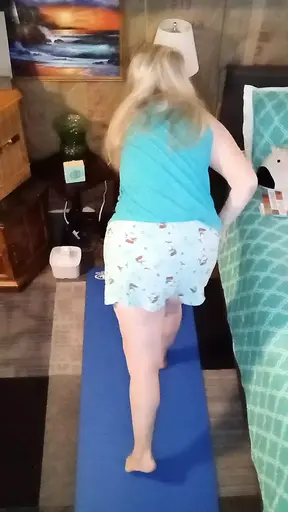 Hot mature MILF Vee shows off big natural tits in naked yoga
