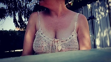 Smoking in the garden big boobs beautiful italian milf