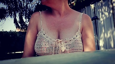 Smoking in the garden big boobs beautiful italian milf