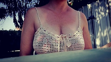 Smoking in the garden big boobs beautiful italian milf