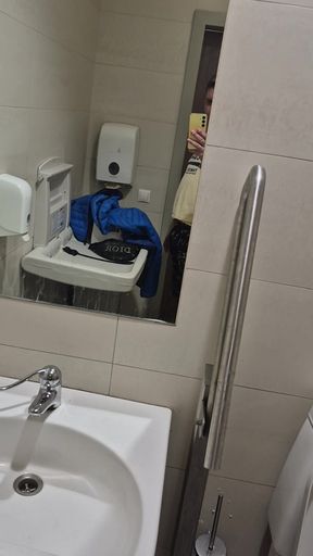 Bulgarian fat cock cum fountain in the public toilet at the mall