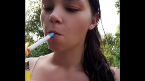 Smoking and playing with different face filters