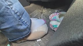 Chrissys sock play in car with toy