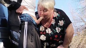 Mother-in-law Holds My Dick While I Pee and Then Sucks It in Public